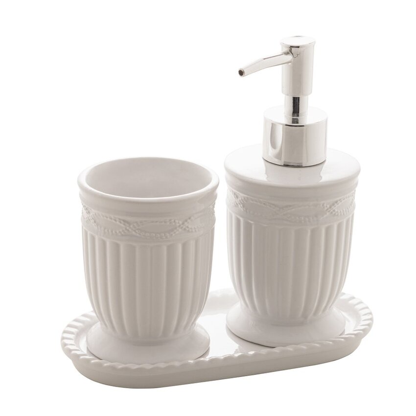 Conjunto para Banheiro Greece em Cerâmica Branca/Prata com 3 Peças - Lyor