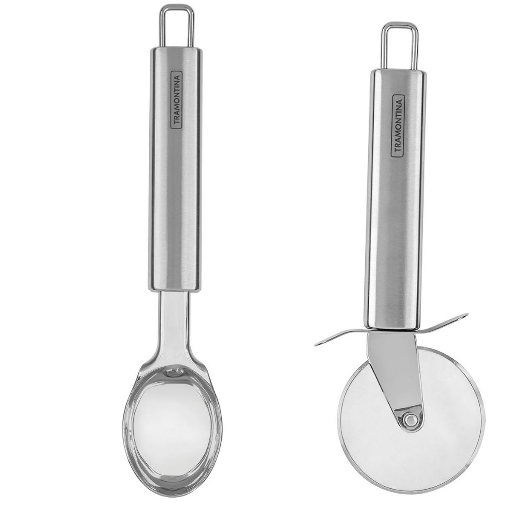 Kit Colher Sorvete Cortador Pizza Inox Marfim Tramontina