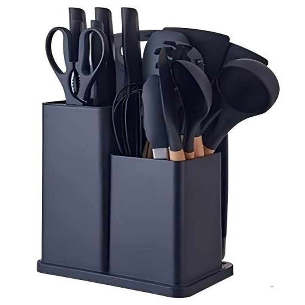 Kit Conjunto 19 Pçs De Utensílios Facas Silicone e Plástico Cozinha Jogo Completo Batedeira Colher Pegador