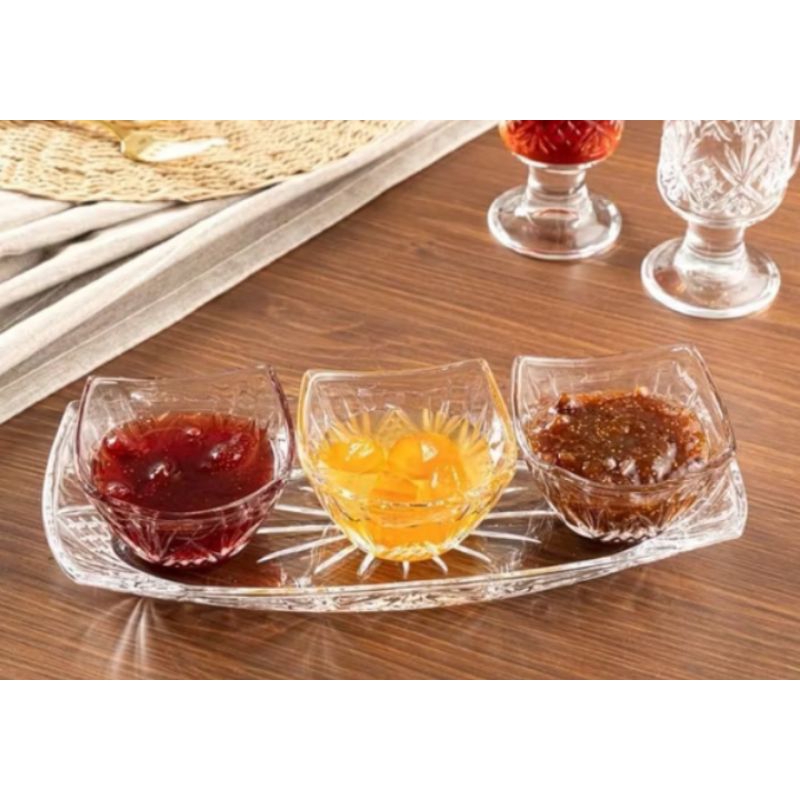 Tigela Molheira de Vidro Petisqueira e travessa 4 peças Berlin jogo de Sobremesa Cozinha - 170ml